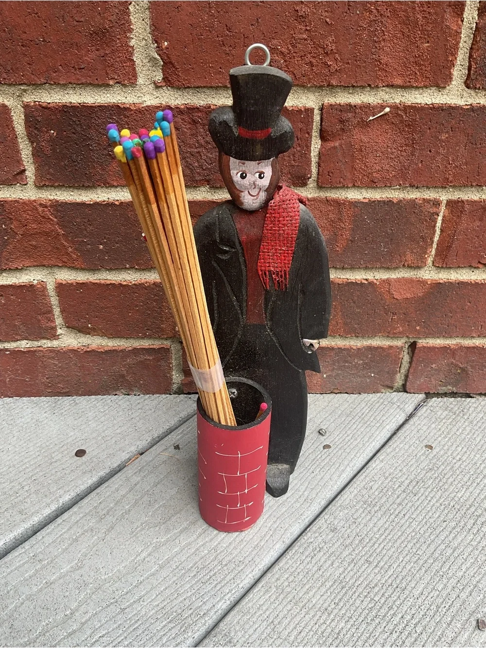 Vintage Folk Art Wooden Chimney Sweep Man Match/Incense Holder/Wall Decor